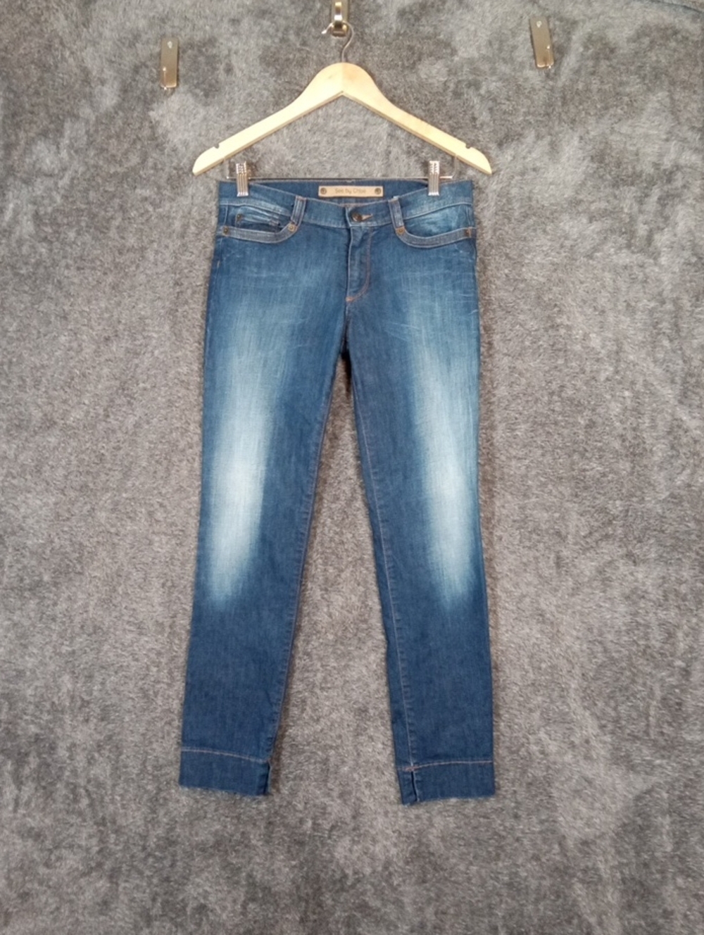 See By Chloe Womens Skinny Low Rise Cotton Denium Jeans Luxury Made In Italy 25